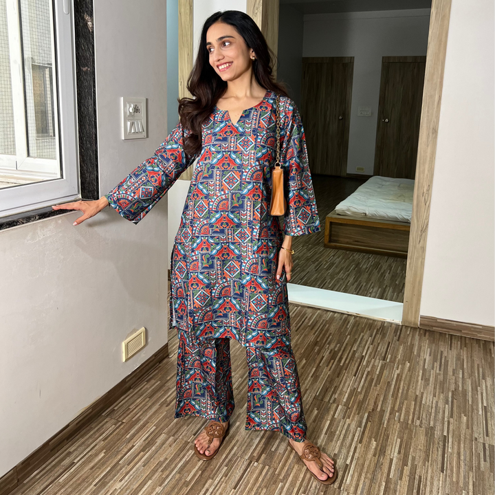 Modern Muse Pure Cotton A-Line Kurti Co-Ord Set