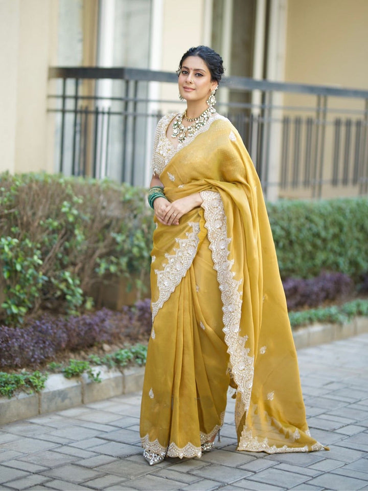 Soft Tebby Silk Saree with Sequins & Cording Embroidery