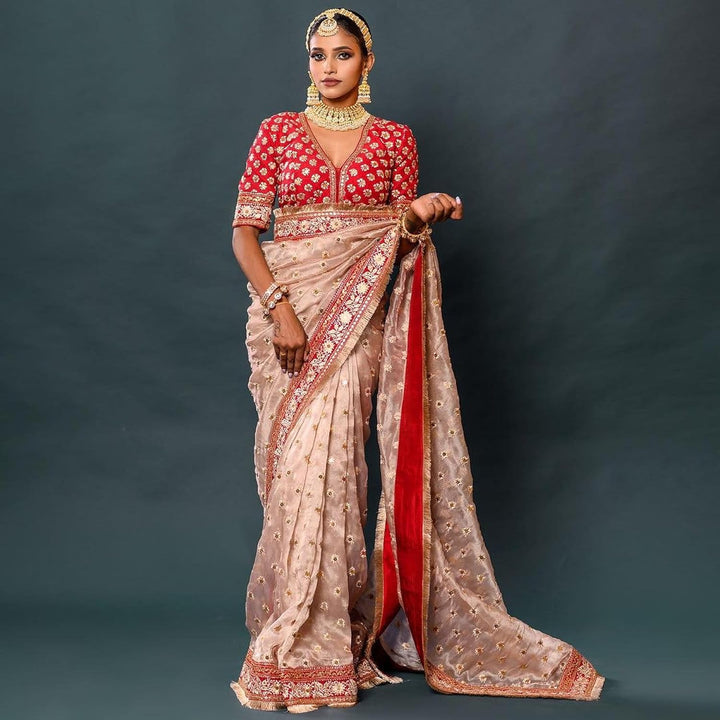 Soft organza silk saree with thread work