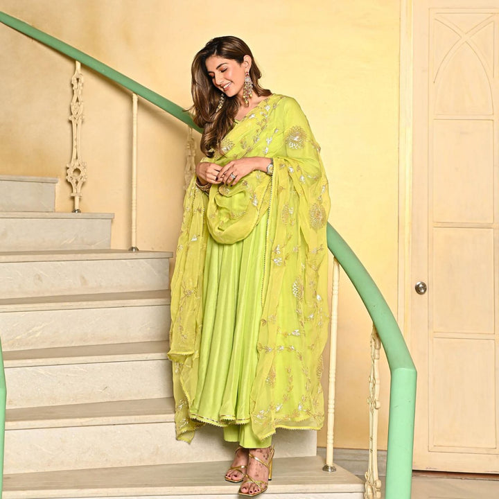 A-LINE KURTA WITH PANTS AND AND EMRODERY DUPATTA