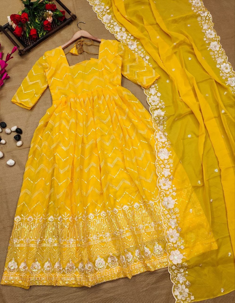 YELLOW DAZE SUIT WEDDING COLLECTION HALDI RECEPTION READYMADE GOWN WITH DUPPTA SET