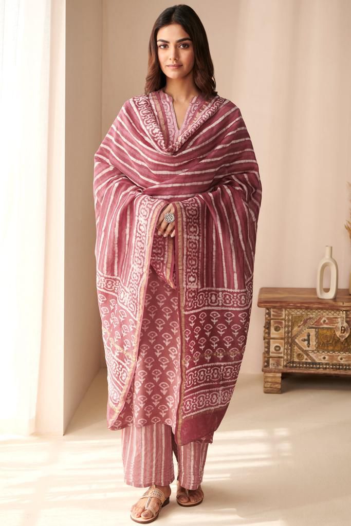 PINK BLOCK PRINTED COTTON KURTA SET WITH DUPATTA