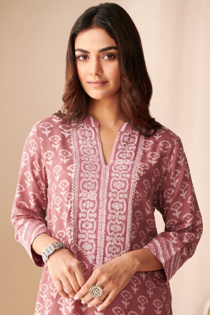 PINK BLOCK PRINTED COTTON KURTA SET WITH DUPATTA