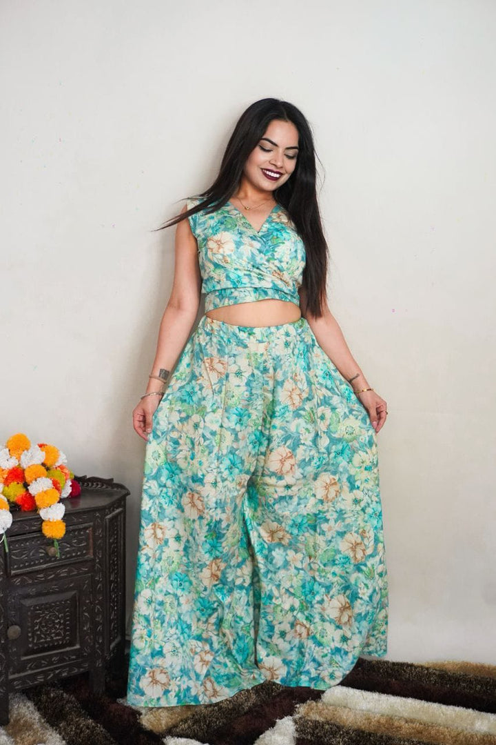 NEW LAUNCHING PLAZZO PAIR WITH CROP TOP WITH FLORAL PRINT