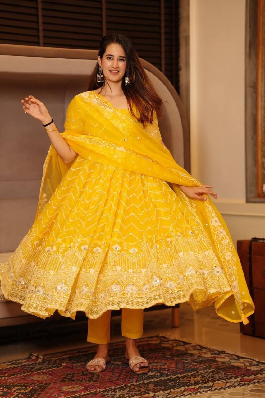 PRESENTIG YOU A PERFECT SUMMER HALDI DRESS WITH DUPATTA