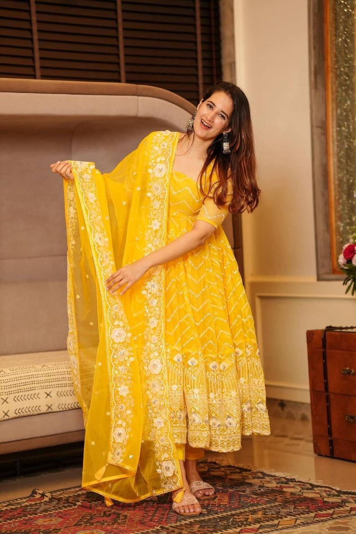 PRESENTIG YOU A PERFECT SUMMER HALDI DRESS WITH DUPATTA