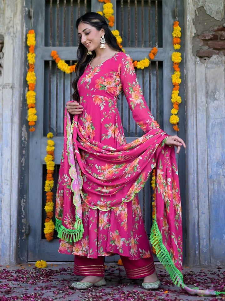 PINK FLORAL ANARKALI SUI SET