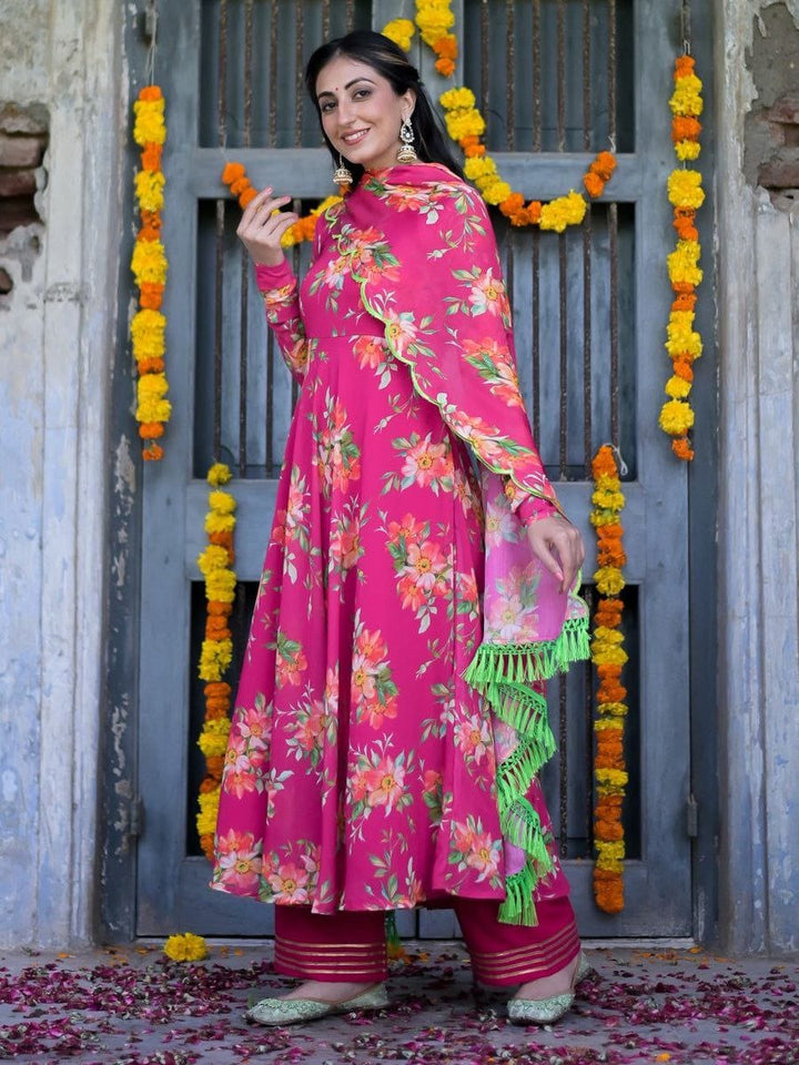 PINK FLORAL ANARKALI SUI SET