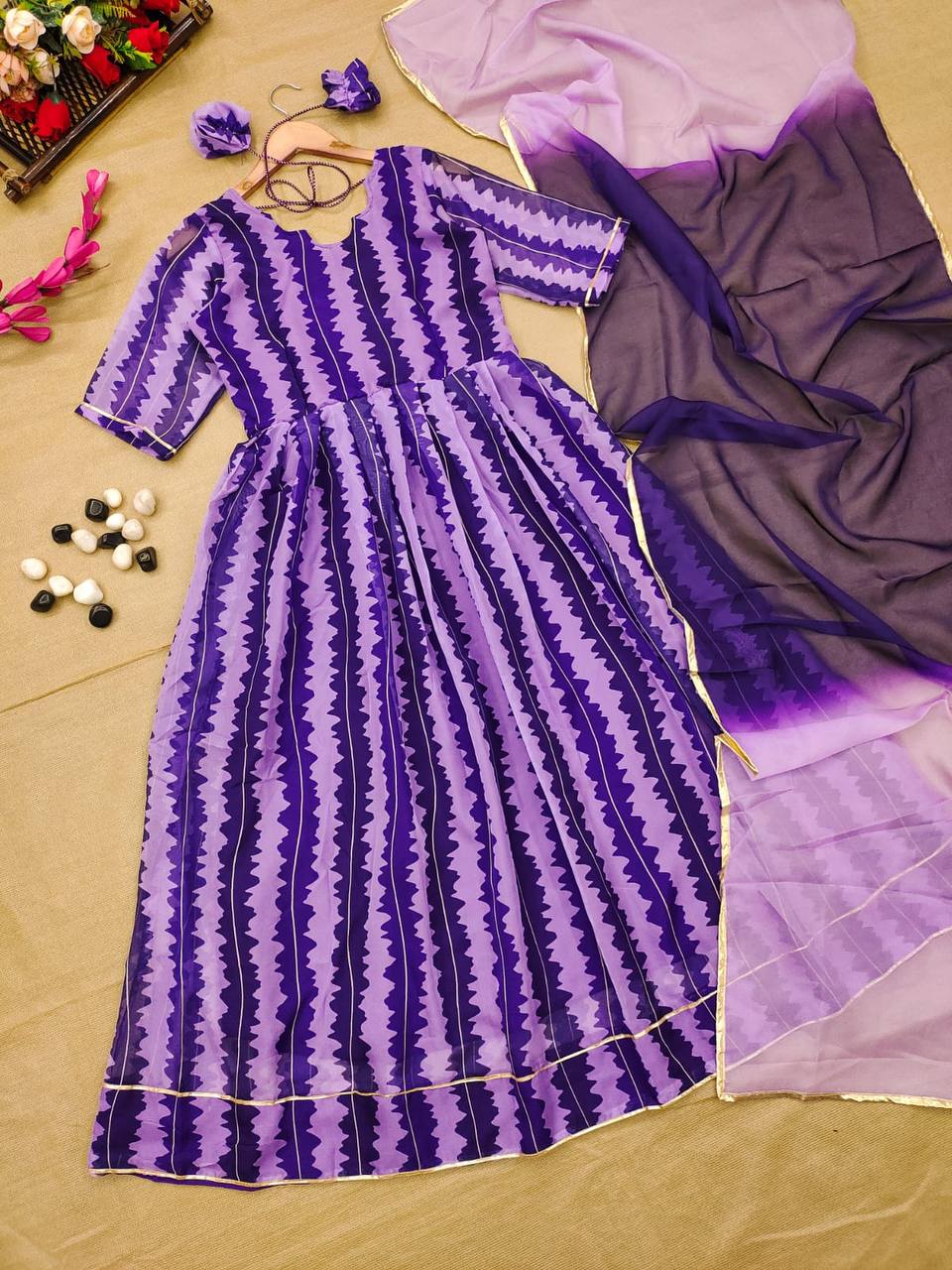 PURPLE ZIG ZAG ORGANZA SUIT