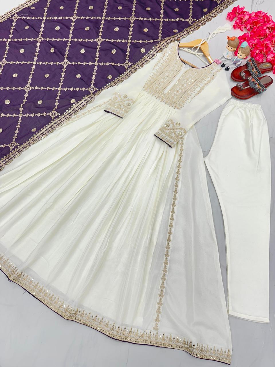 PARTY WEAR ANARKALI GOWN DUPATTA AND BOTTOM SET