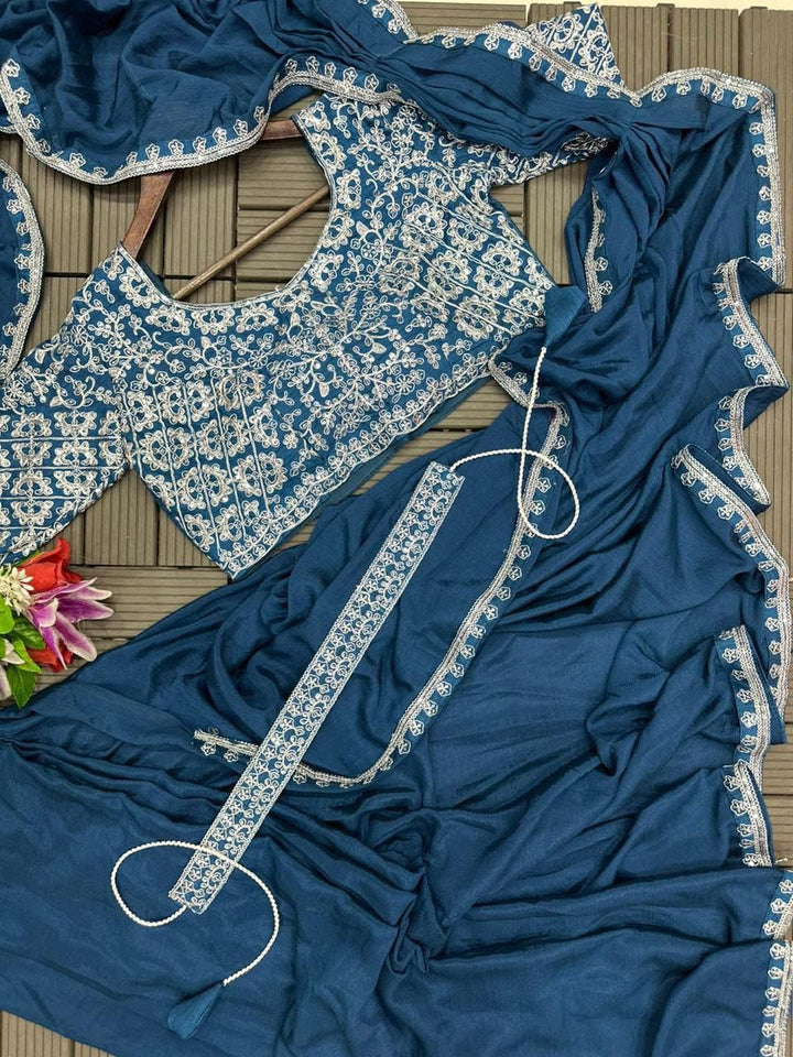 Trending Embroidery cording work ready to wear saree