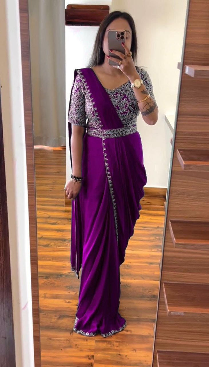 Trending Embroidery cording work ready to wear saree