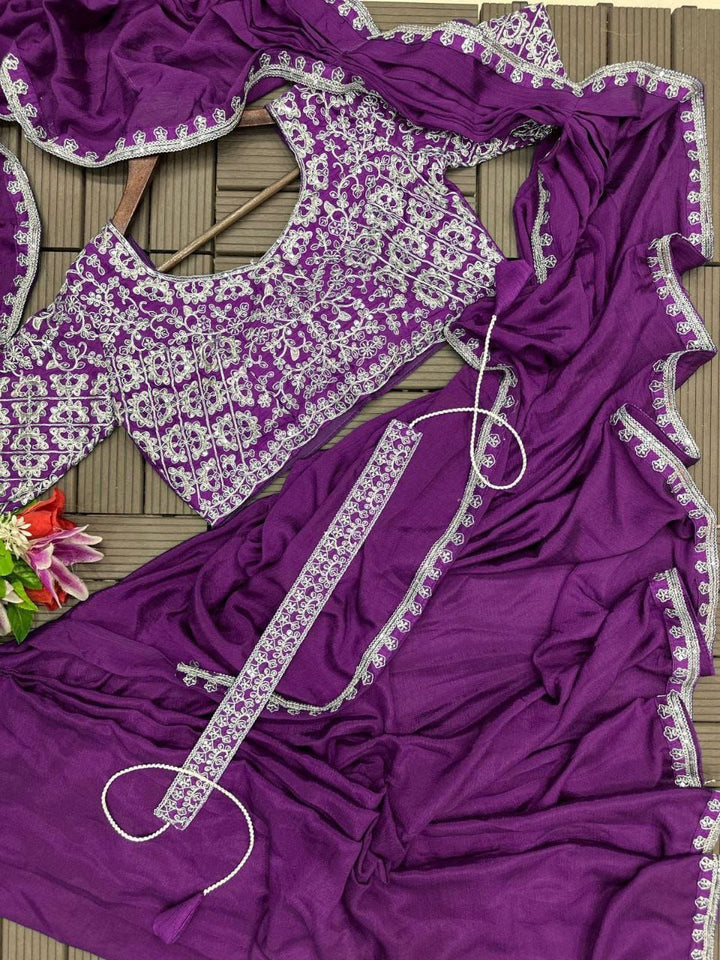 Trending Embroidery cording work ready to wear saree