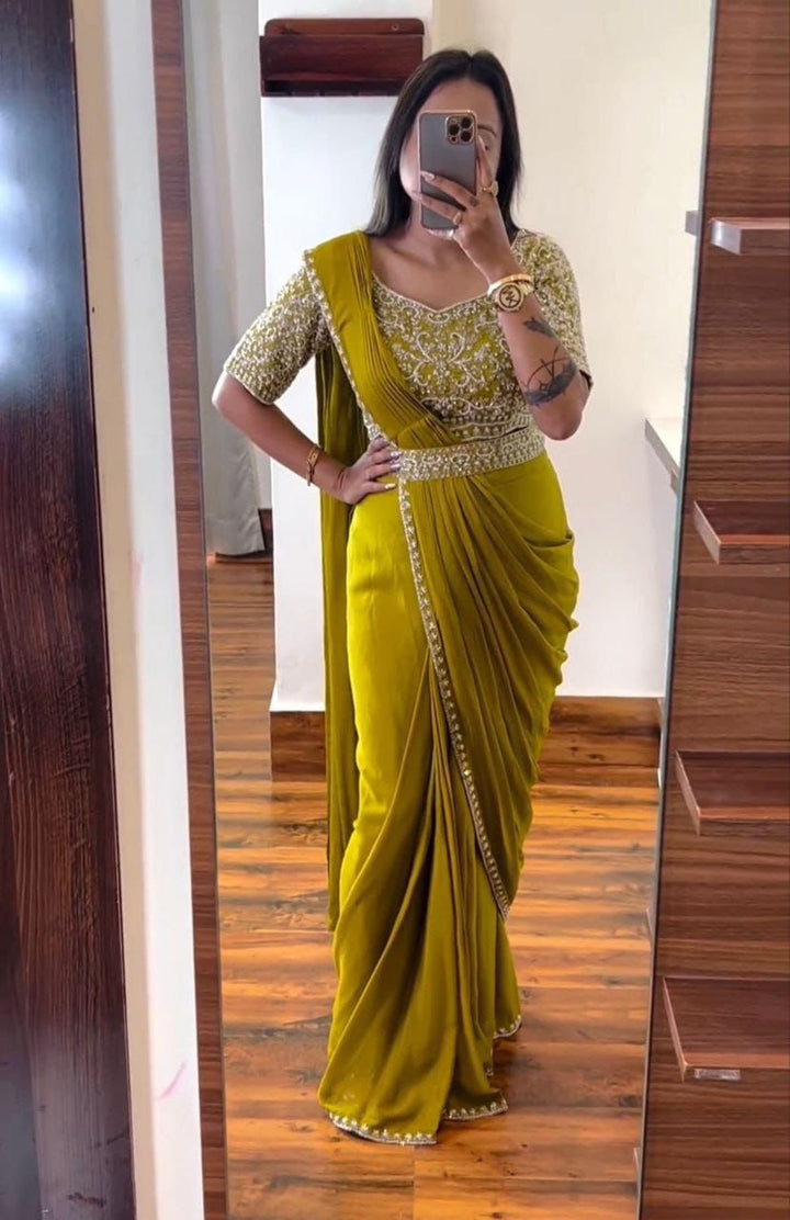 Trending Embroidery cording work ready to wear saree