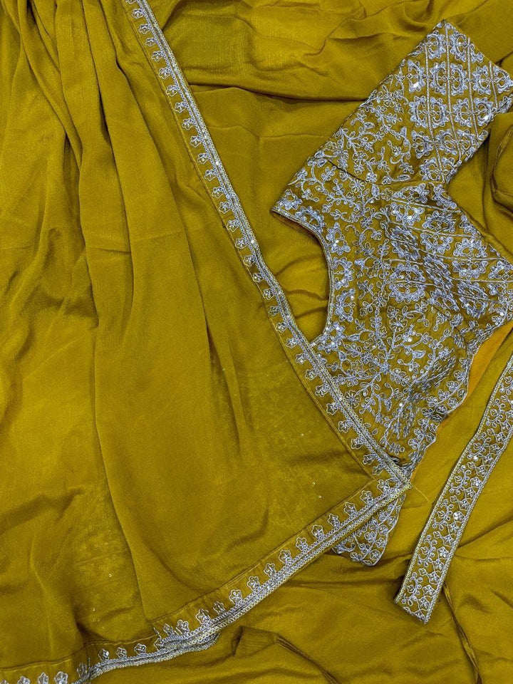 Trending Embroidery cording work ready to wear saree