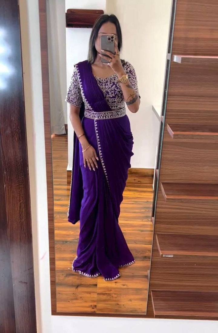 Trending Embroidery cording work ready to wear saree