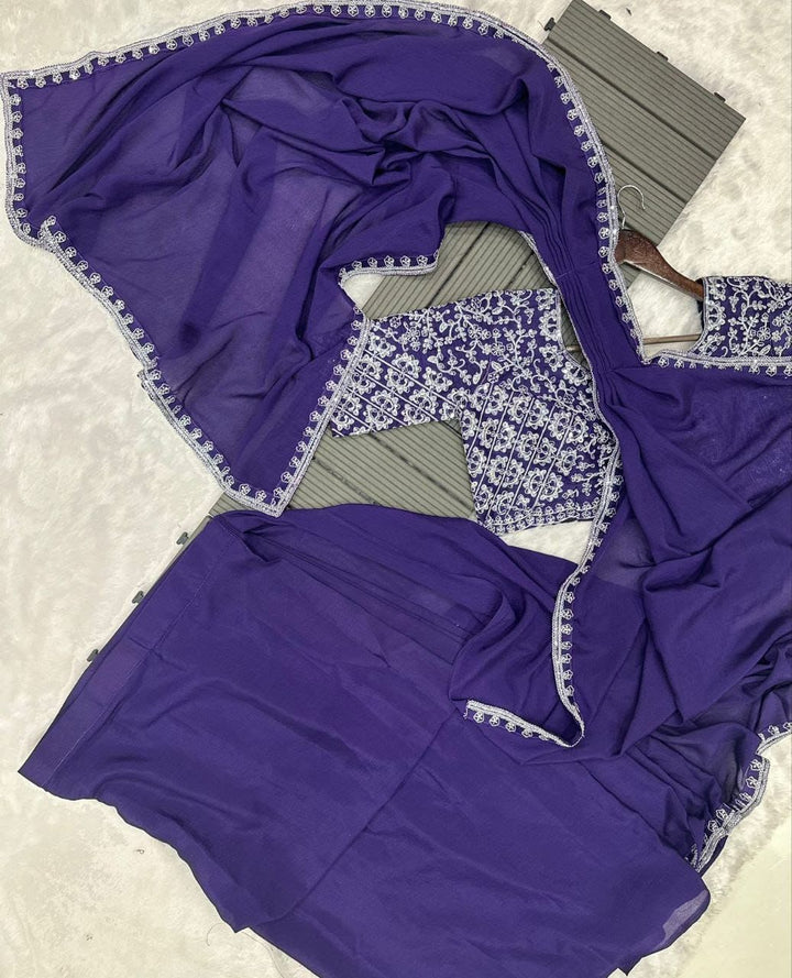 Trending Embroidery cording work ready to wear saree