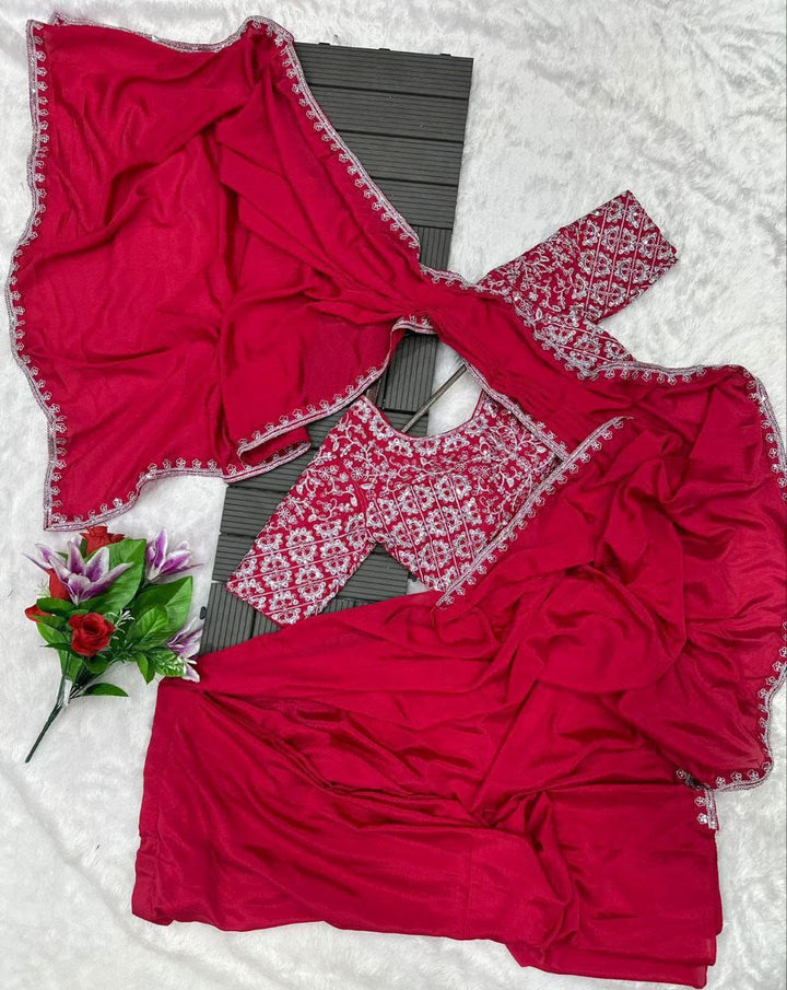 Trending Embroidery cording work ready to wear saree