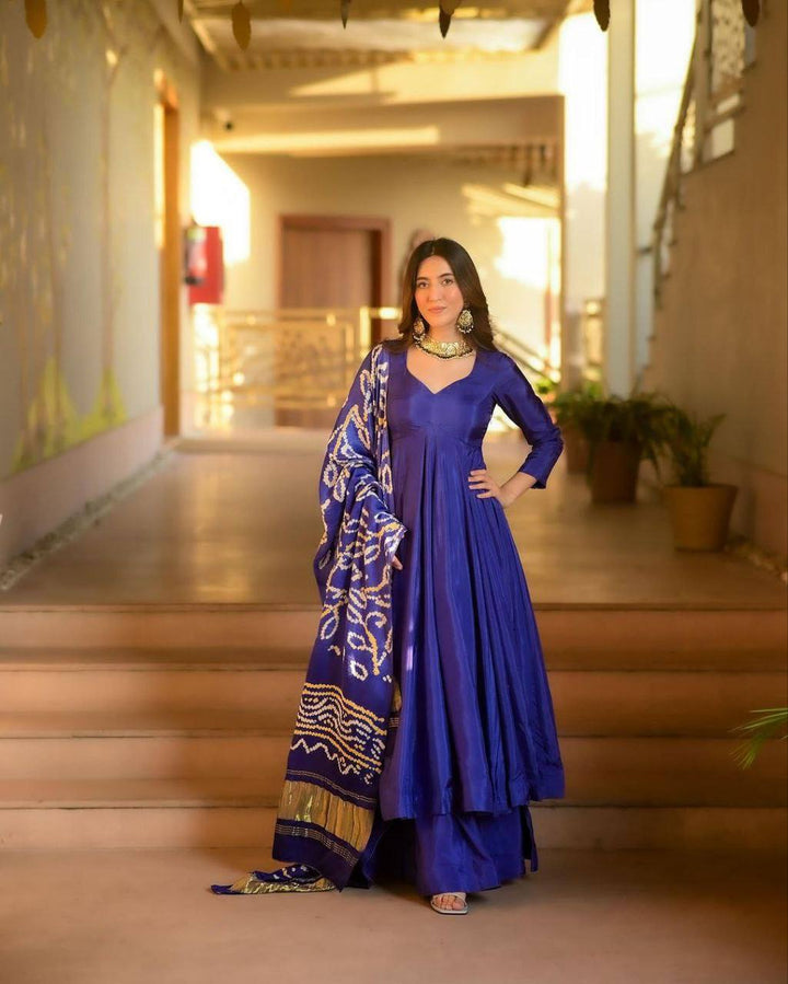 Liza Silk Anarkali With Digital Printed Dupatta :3 piece suit(top,bottom&dupatta)