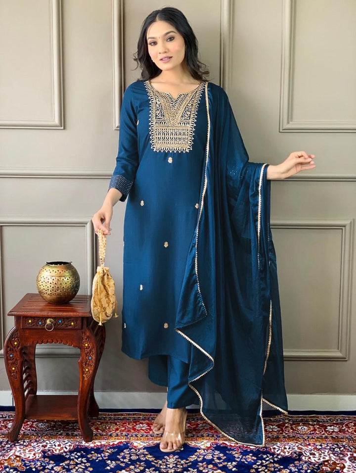 Women's Embroidery Work Kurta Set :3 piece suit(top,bottom&dupatta)