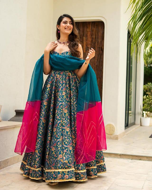 Luxurious Chinnon Silk Suit Set with Dupatta :3 piece suit(top,bottom&dupatta)