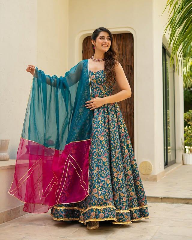 Luxurious Chinnon Silk Suit Set with Dupatta :3 piece suit(top,bottom&dupatta)