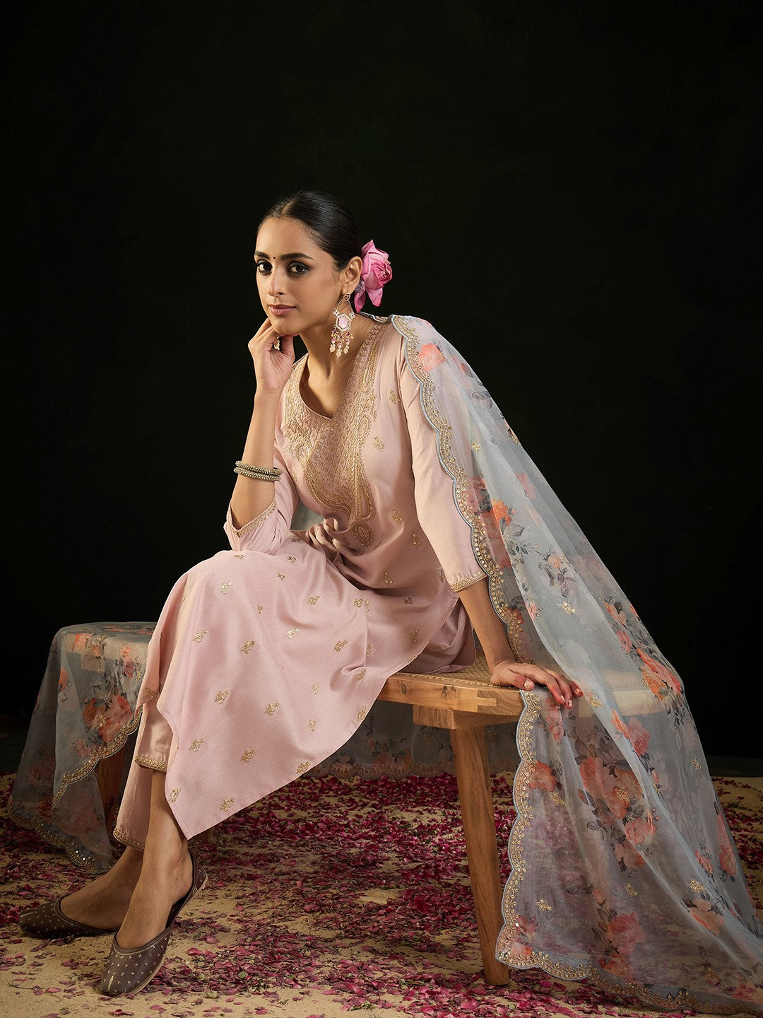 Elegant Soft Loom Pakistani Suit :3 piece suit(top,bottom&dupatta)
