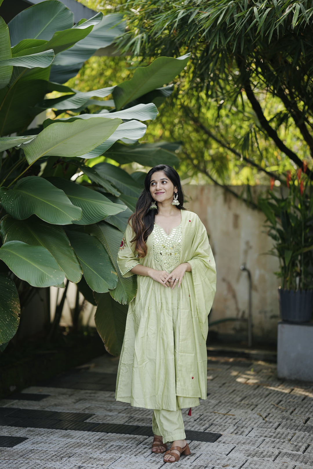 Mal Soft Chanderi Silk Pakistani Naira Style Flared Suit Set :3 piece suit(top,bottom&dupatta)