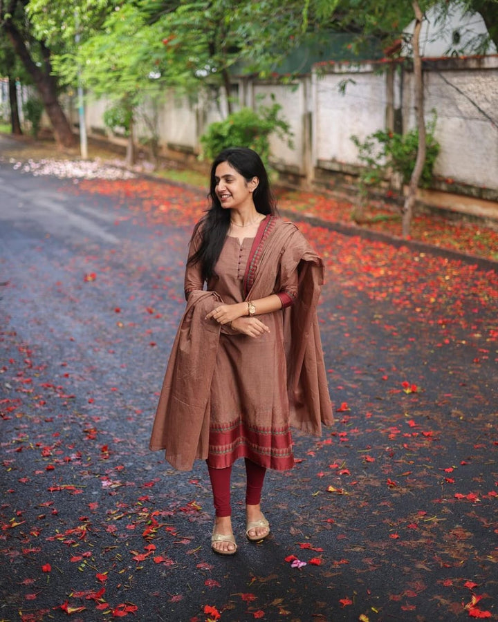 Elegant Kanchi Cotton Suit Set :3 piece suit(top,bottom&dupatta)
