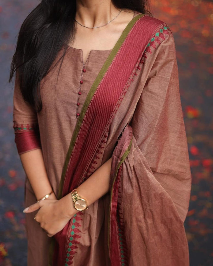 Elegant Kanchi Cotton Suit Set :3 piece suit(top,bottom&dupatta)