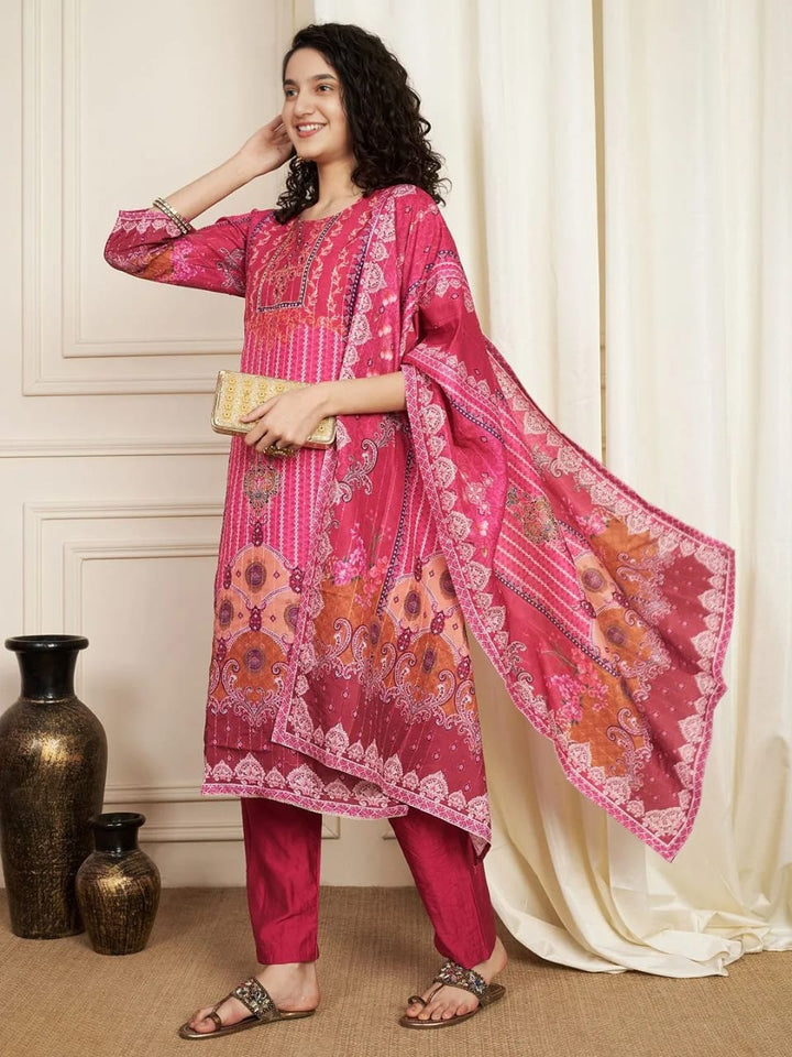 Softy Muslin Pakistani Suit Set :3 piece suit(top,bottom&dupatta)