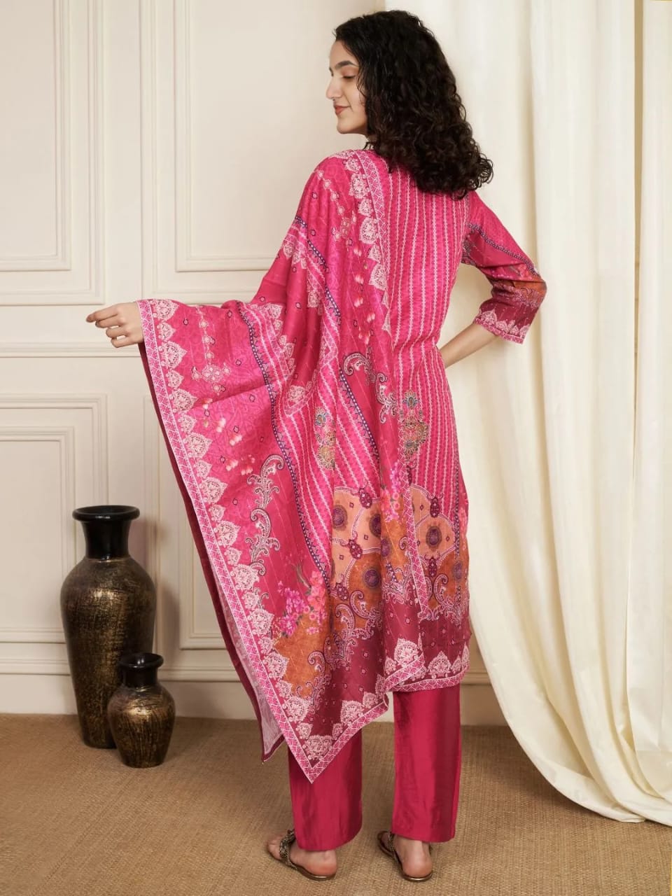 Softy Muslin Pakistani Suit Set :3 piece suit(top,bottom&dupatta)