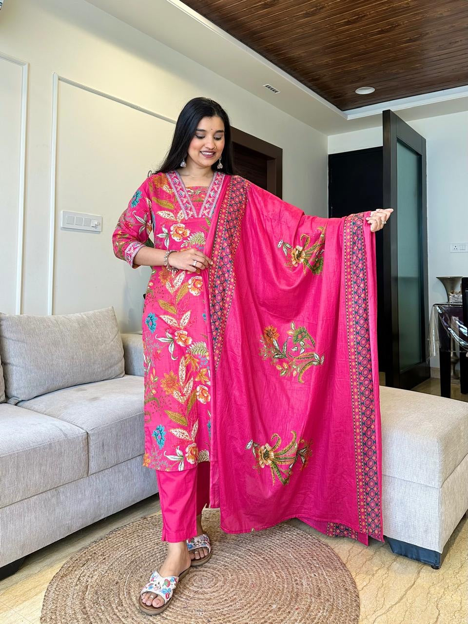 New Cotton Suit Sets :3 piece suit(top,bottom&dupatta)