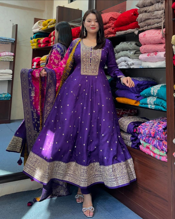 Anarkali Flared Kurti Pant Dupatta Set :3 piece suit(top,bottom&dupatta)