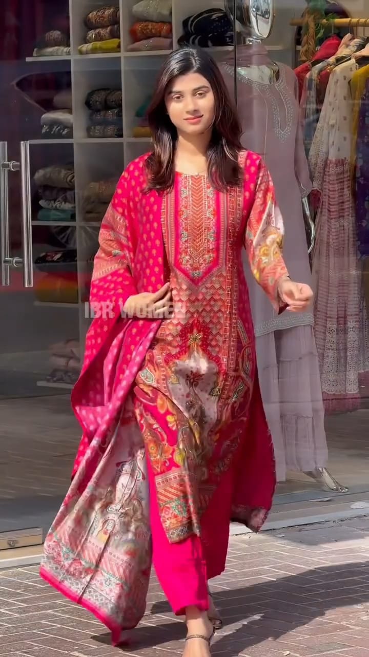 Muslin Pakistani Suit with Digital Prints :3 piece suit(top,bottom&dupatta)
