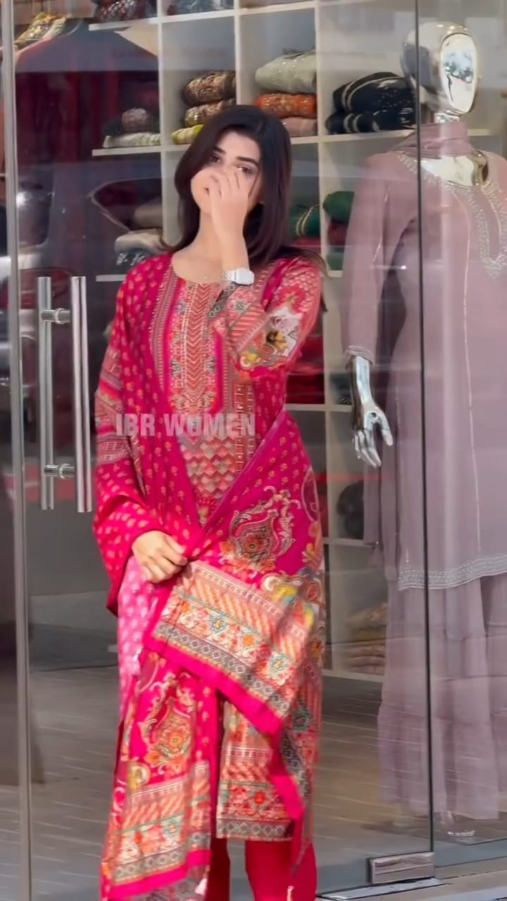 Muslin Pakistani Suit with Digital Prints :3 piece suit(top,bottom&dupatta)