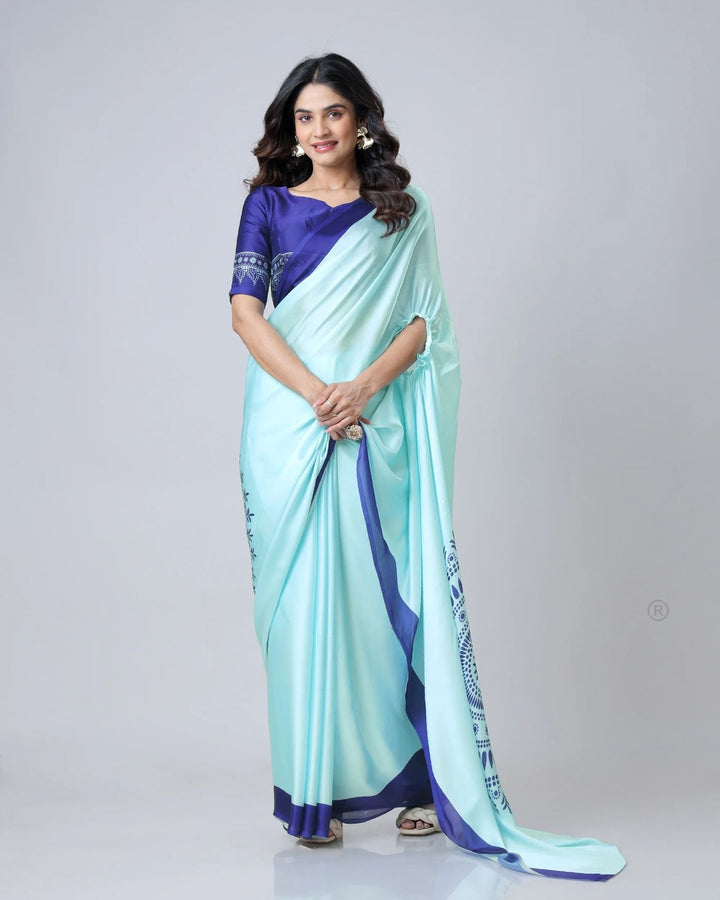 Pure Smooth Crepe Satin Silk Digital Print Saree