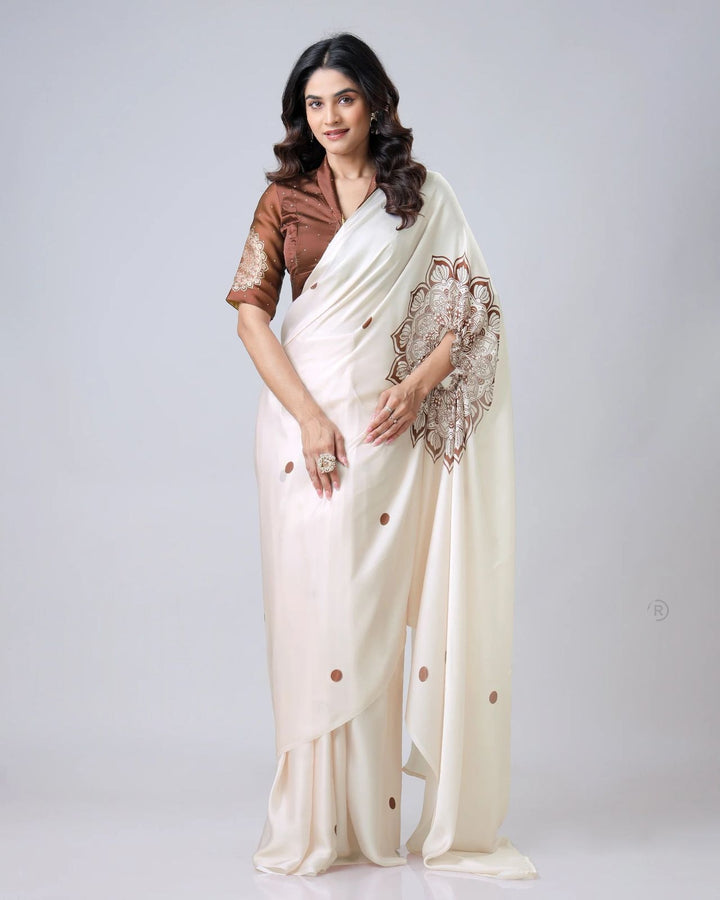 Pure Smooth Crepe Satin Silk Digital Print Saree