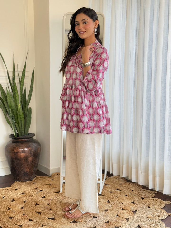 Modern Elegance Pure Cotton Angrakha Style Co-Ord Set :3 piece suit(top,bottom&dupatta)