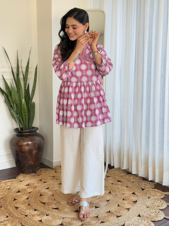 Modern Elegance Pure Cotton Angrakha Style Co-Ord Set :3 piece suit(top,bottom&dupatta)