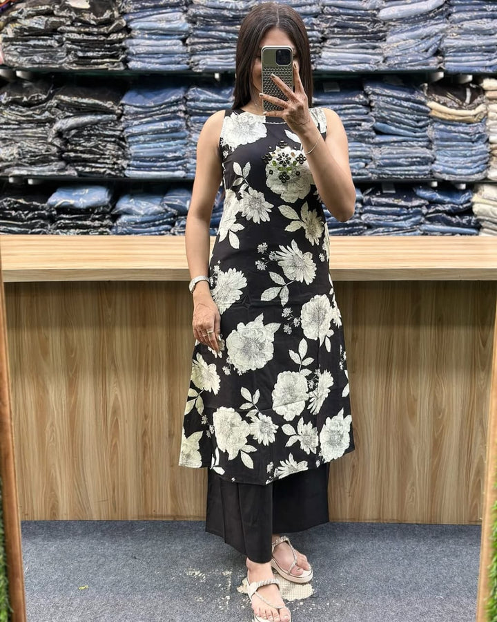 Beautifully A-Line Cotton Kurta Set for Effortless Grace :3 piece suit(top,bottom&dupatta)