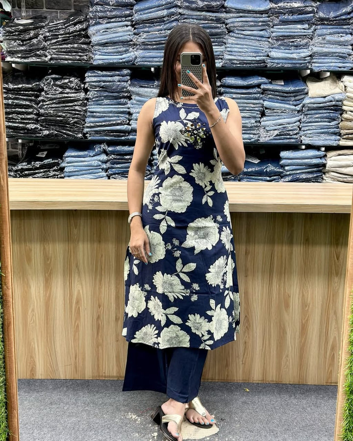 Beautifully A-Line Cotton Kurta Set for Effortless Grace :3 piece suit(top,bottom&dupatta)