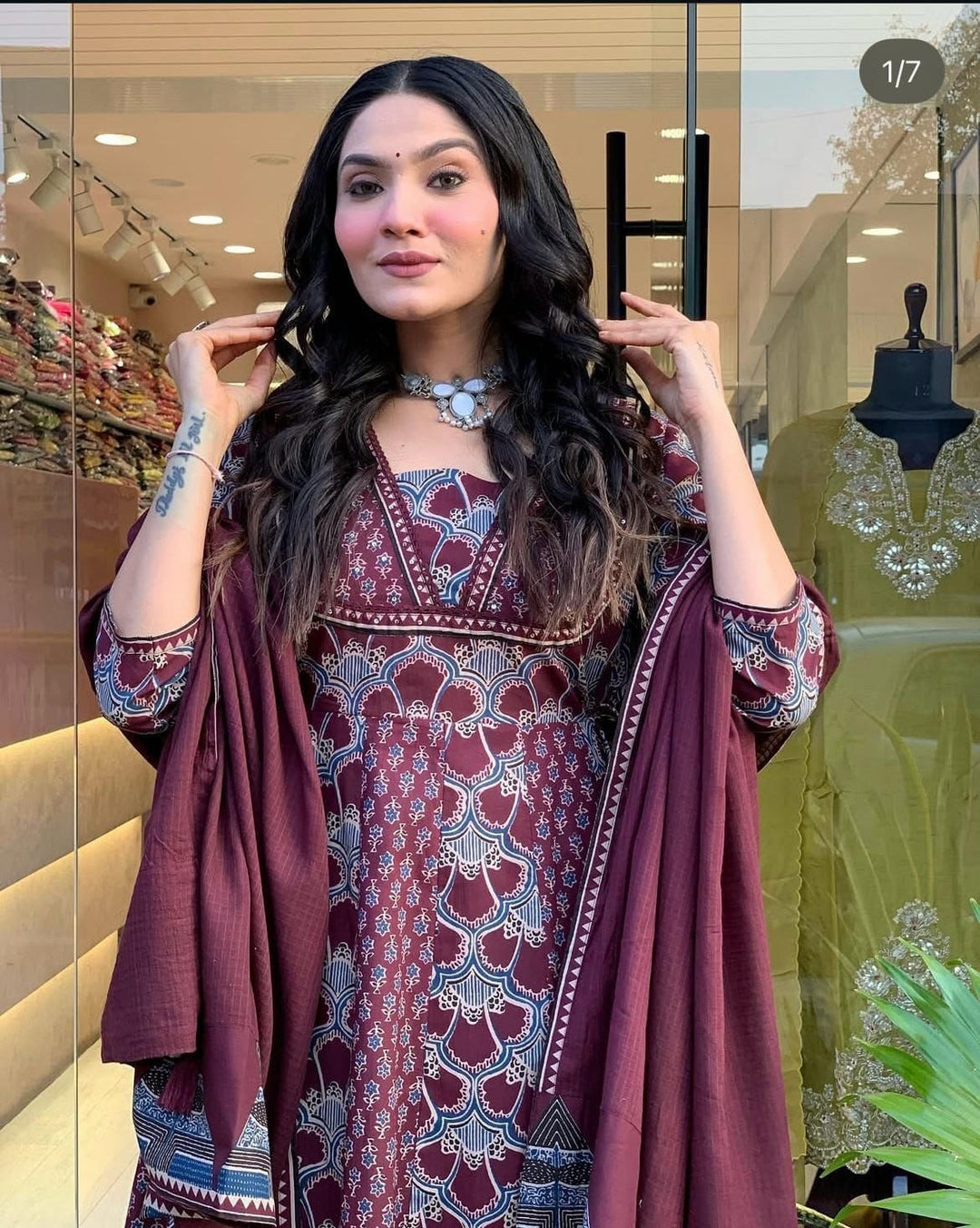 A Blend of Tradition Elegant 3-Piece Anarkali Set :3 piece suit(top,bottom&dupatta)