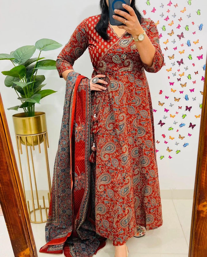 Elegant Angrakha-Style Anarkali Kurta Set :3 piece suit(top,bottom&dupatta)