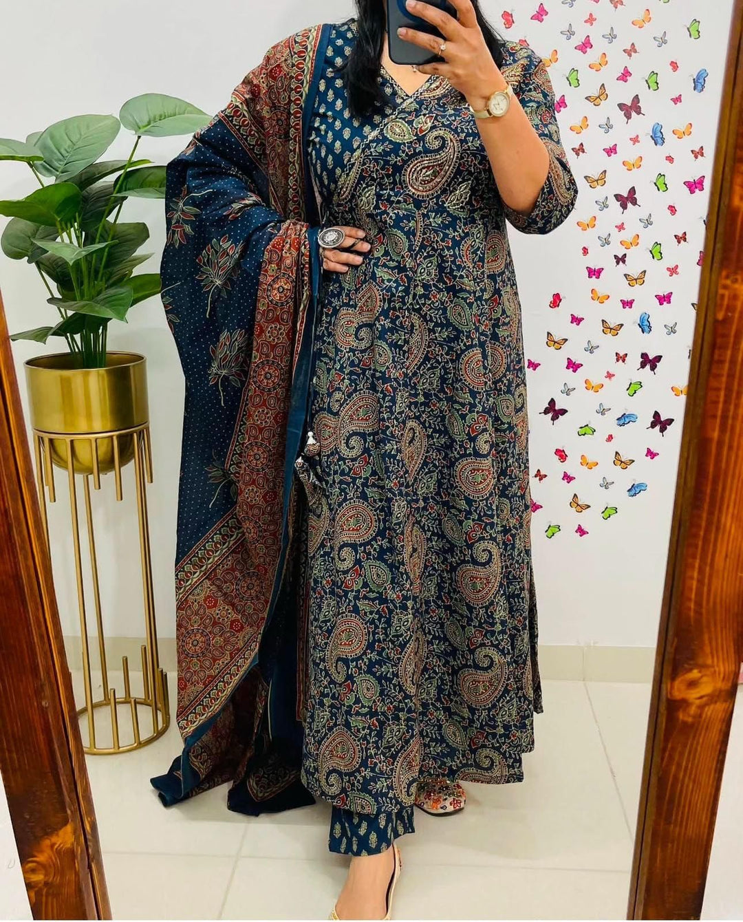 Elegant Angrakha-Style Anarkali Kurta Set :3 piece suit(top,bottom&dupatta)
