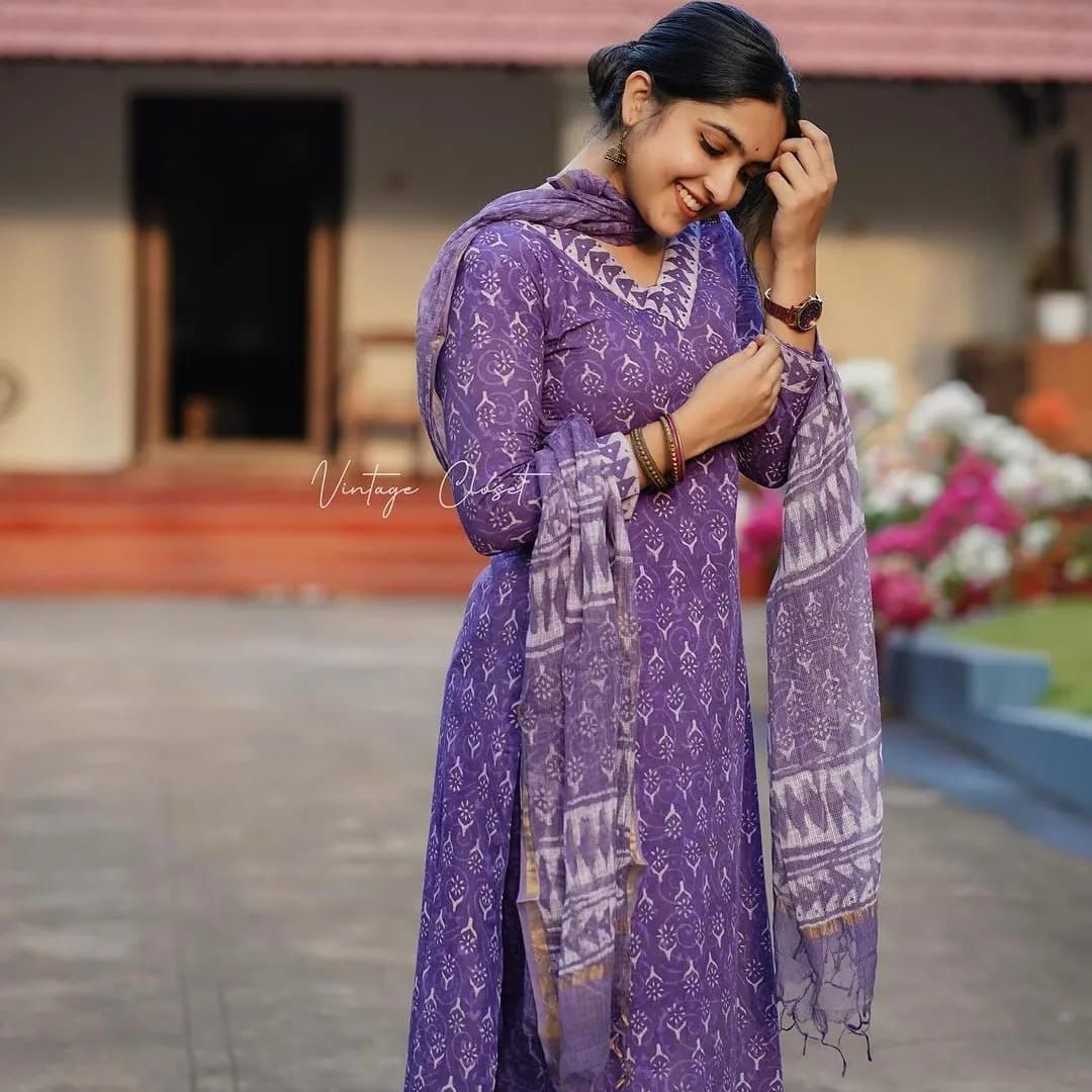 Stay Stylish Cool in Our Polka-Dot Printed A-Line Kurti Set :3 piece suit(top,bottom&dupatta)