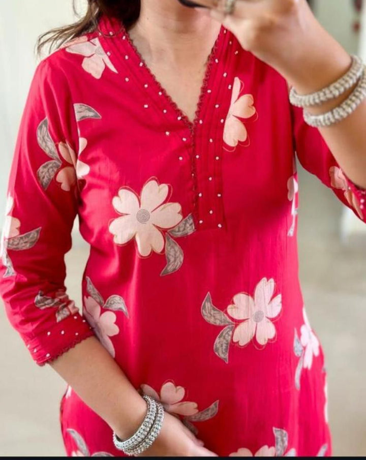 Cotton–Double Layer Anarkali Kurti Set with Malmal Dupatta :3 piece suit(top,bottom&dupatta)