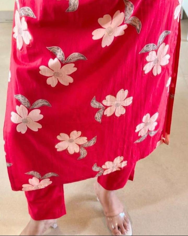 Cotton–Double Layer Anarkali Kurti Set with Malmal Dupatta :3 piece suit(top,bottom&dupatta)