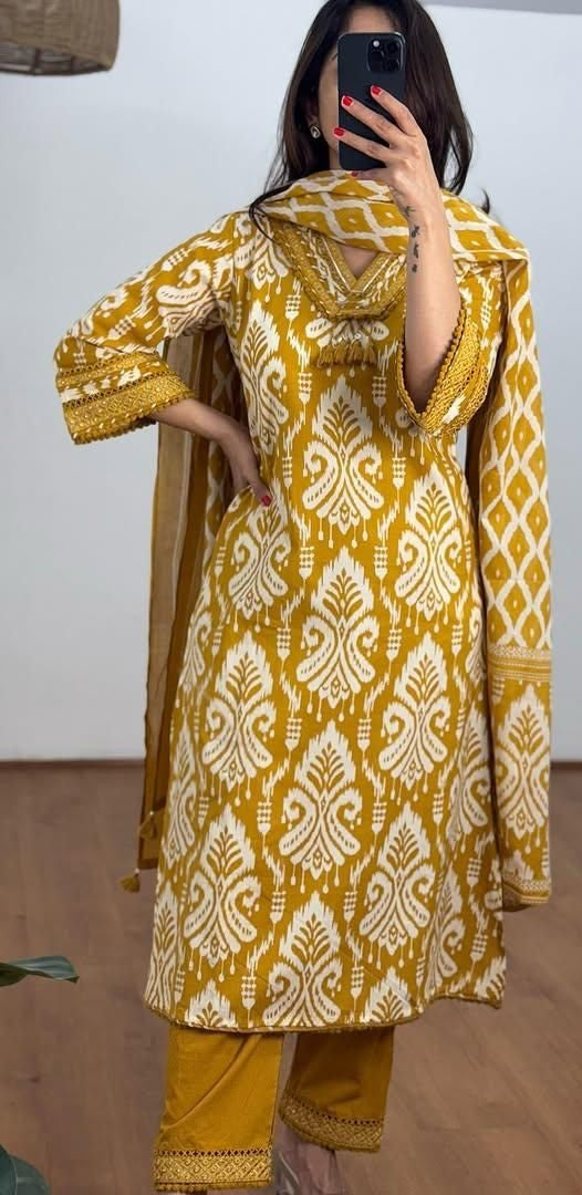 Comfort With Our Beautiful 3-Piece Embroidered Cotton Kurti Set :3 piece suit(top,bottom&dupatta)
