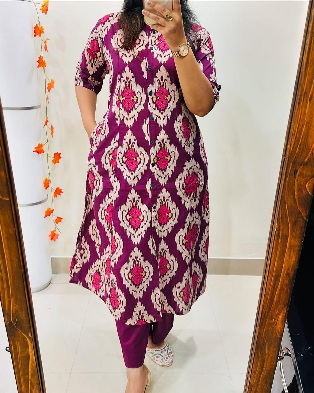 Floral Fine cotton kurti Palazza set :3 piece suit(top,bottom&dupatta)